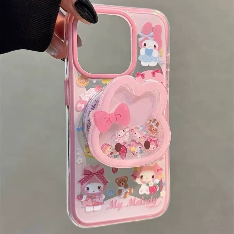 Чехол для Apple совместим с iPhone 13–16, фуксия с мультяшным дизайном и подставкой