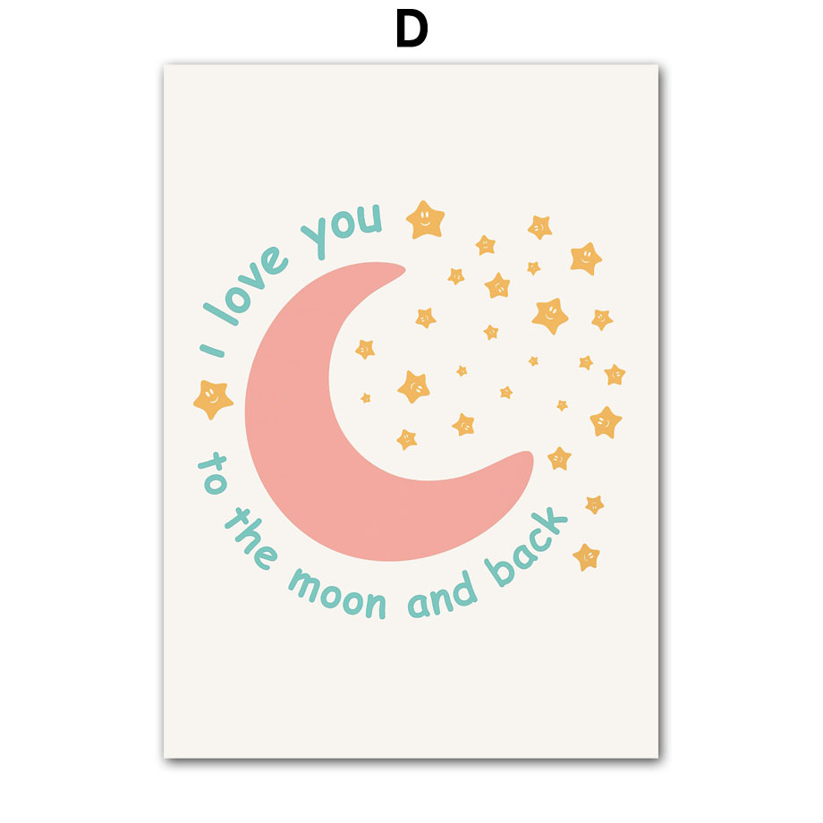 Modernes minimalistisches Kinderzimmer-Cartoon-Leinwandbild mit inspirierenden Zitaten zu Sonne, Mond und Regenbogen – ideal für Babyzimmer._voghion.com