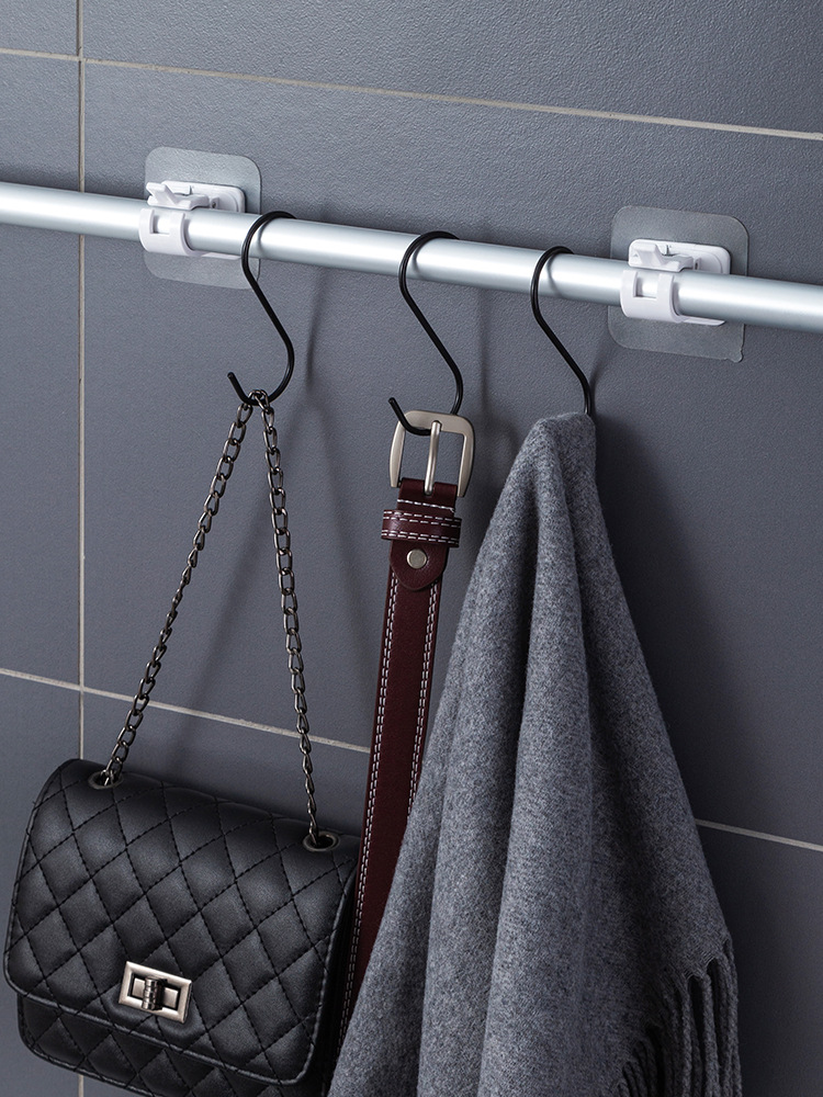 Rod hook curtain rod clip fixer no-drill adhesive mounting bracket clip cross bar door curtain telescopic rod wholesale