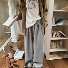 慵懒风抽绳阔腿裤女秋季2025新款高腰垂感直筒裤宽松显瘦休闲裤子