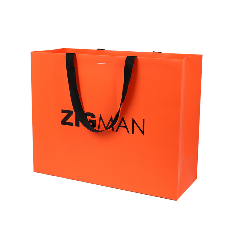 Designer Paper Bag Fashion Kraft Paper Tote Bag Gift Packaging Clothing Orange Paper Bag