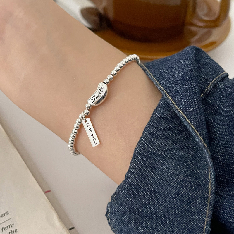 S Pure Silver Smile Pea Hanglabel Dames Handwerk Armband Koud Eenvoudig Koreaans Ontwerp Gevoel Klein en Uniek_voghion.com