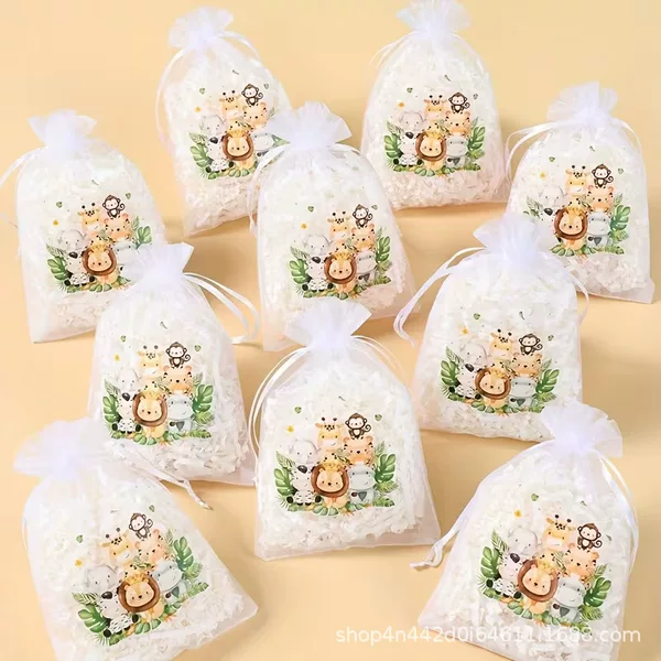 Printed Mesh Bags with Drawstrings for Eyelashes, Small Bags for Holiday Party Gift Storage and Decoration, Christmas Drawstring Bags