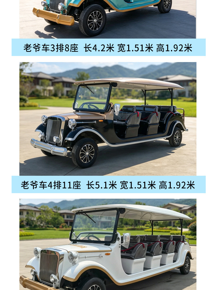 5-8 Passenger Vintage Sightseeing Car for Property Tours, Hotel Receptions, and Tourist Attractions