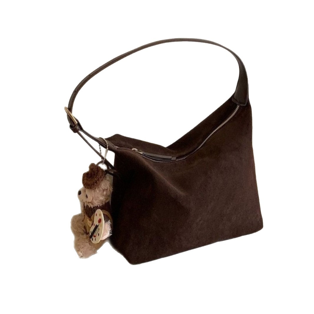 秋冬韓国版レトロ絨毛面シンプルな脇の餃子バッグシンプルな通勤鹿皮絨毛シングルショルダーバッグ