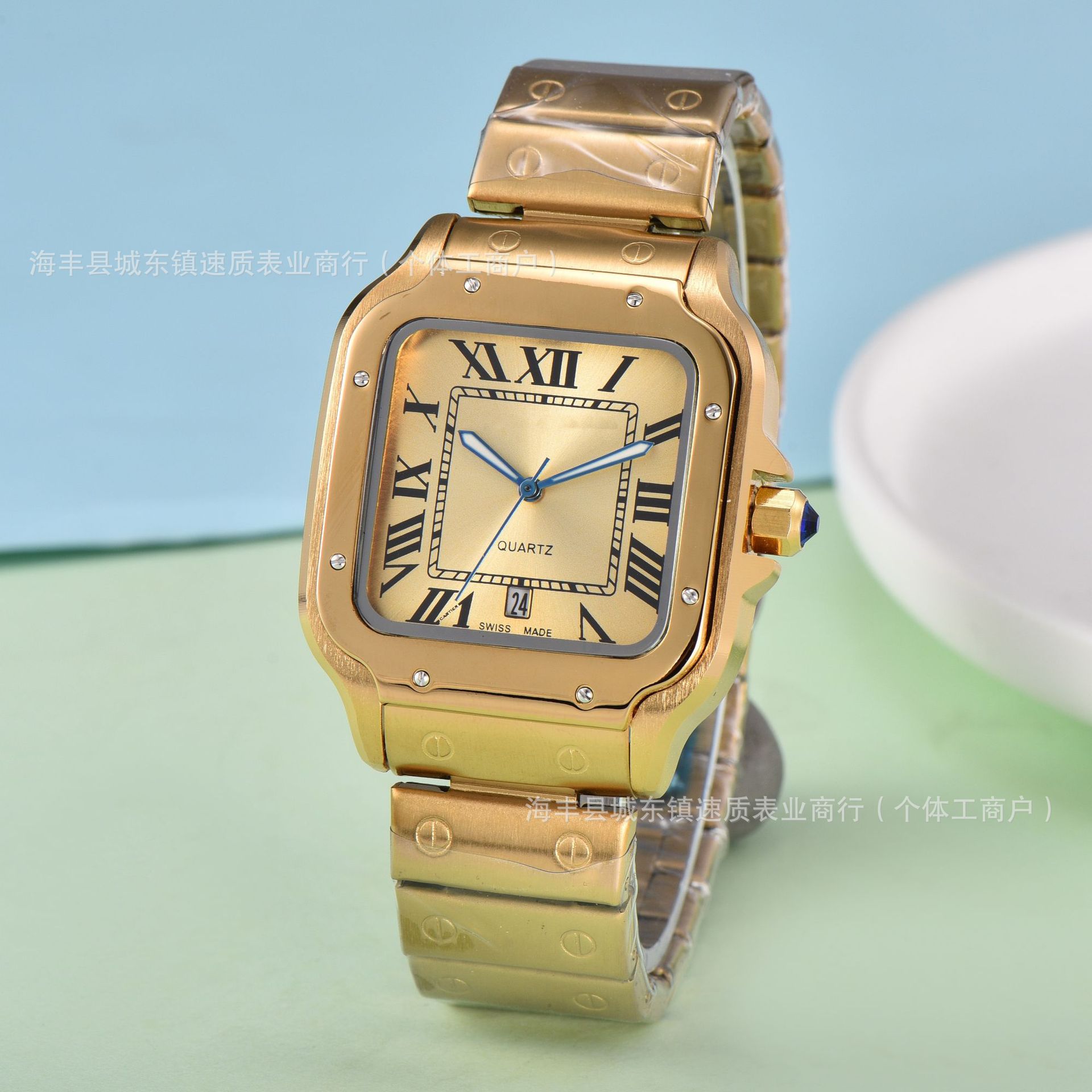 Amazon Foreign Trade Men's Alloy Quartz 3-Pin Square Watch Quartz Running Calendar Watch Factory Wholesale Dropshipping