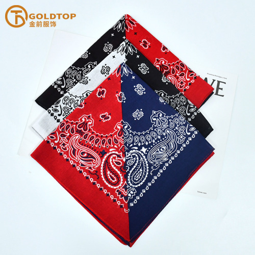 Cross-border factory direct supply wholesale pure cotton cashew nut double combination sweat-absorbing headscarf hip-hop outdoor riding street dance printed square scarf 