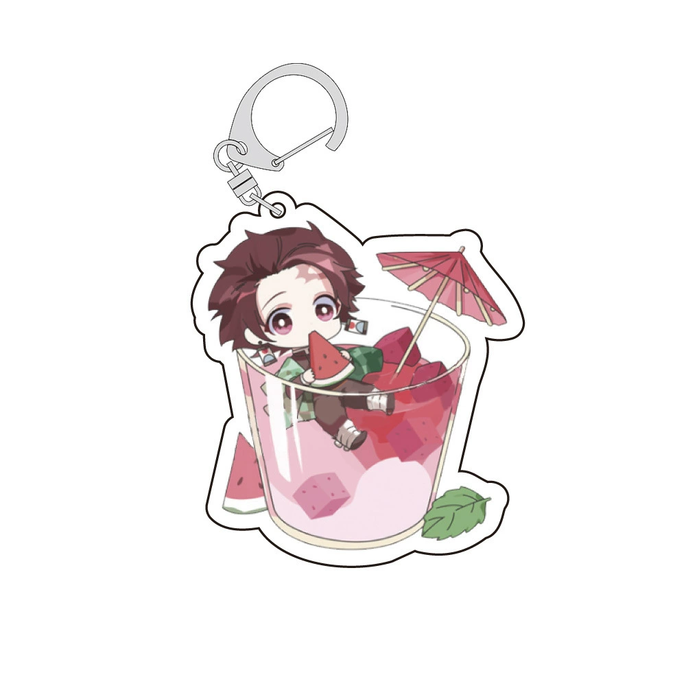 Double-sided Acrylic Keychain, Fruit Tea Design, Transparent Chibi Character Charm (assorted colors)