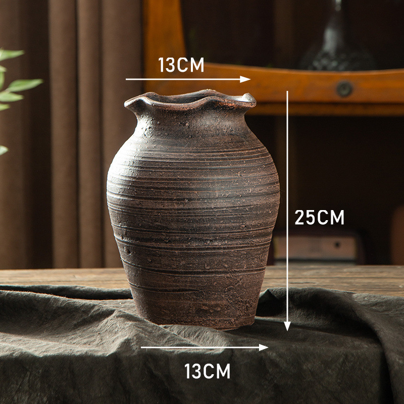レトロなノスタルジックな昔ながらの陶器の花瓶ドライフラワー多肉植物ポット水耕植物新しい中国禅装飾品送料無料|undefined
