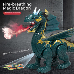 Large dinosaur toy realistic animal model fire-breathing flying dragon gray walking projection mechanical dragon boy popular at roadside stalls