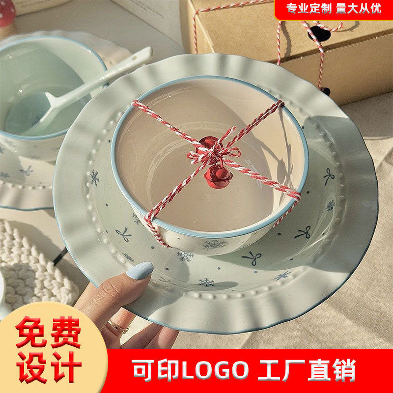 High-Appearance Value Instagram-Style Ceramic Bowl and Plate Set for Home Use, Snowflake Bowknot Tableware, Bowl, Plate, Soup Bowl, Instant Noodle Bowl, Gift Box High-Appearance Value Instagram-Style Ceramic Bowl and Plate Set for Home Use, Snowflake Bowknot Tableware, Bowl, Plate, Soup Bowl, Instant Noodle Bowl, Gift Box