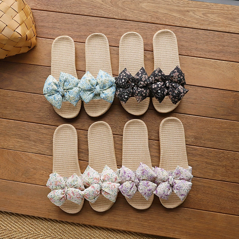 Трансграничные льняные холодные тапочки женские маленькие ароматные бабочки весенне-осенние летние домашние тапочки могут быть нескользкими и легкими на улице