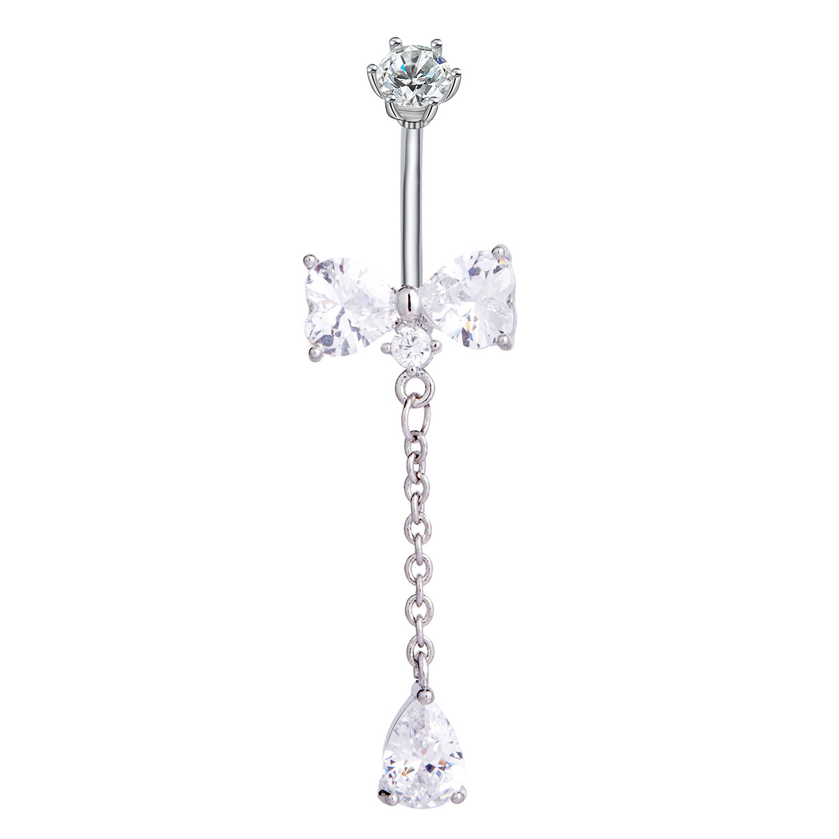 Belly Button Ring With Tassel Bow Zircon For Summer Jewellery_voghion.com