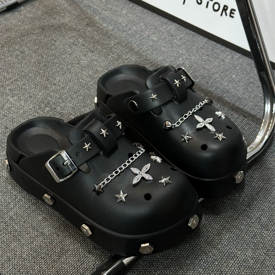 5CM пещерная обувь сетка красные тапочки женские носить на улице летом 2025 новый летний толстый дно выходит на улицу