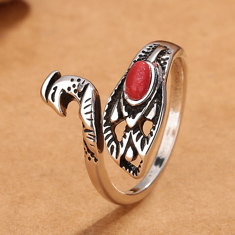 Retro ethnic red adjustable small ring
