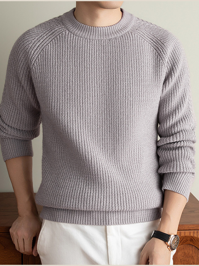 Heavyweight 540g round-neck knit sweater, fashionable thick sweater, solid color, trendy, comfortable and soft, available for wholesale