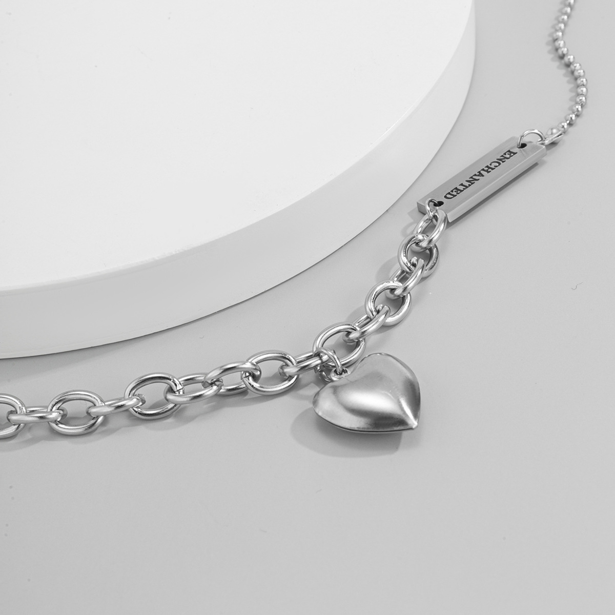 Titanium Steel Heart-shaped Necklace Female Korean Style Simple Letter Stitching Chain Necklace display picture 7