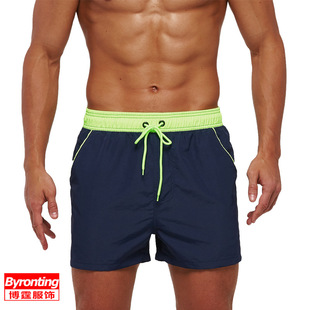 Men's beach pants cross-border European and American surfing pants back pocket zipper solid color 3-point pants quick-drying waterproof lined swimming pants