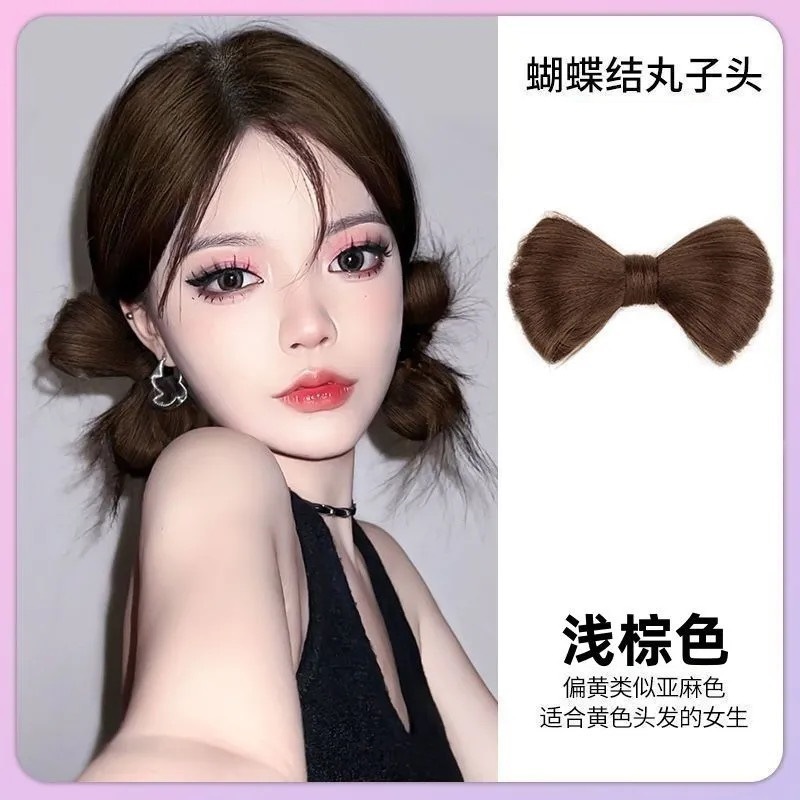 假发女抓夹丸子头新款蝴蝶结盘发神器增发量蓬松高颅顶花苞头发饰|undefined