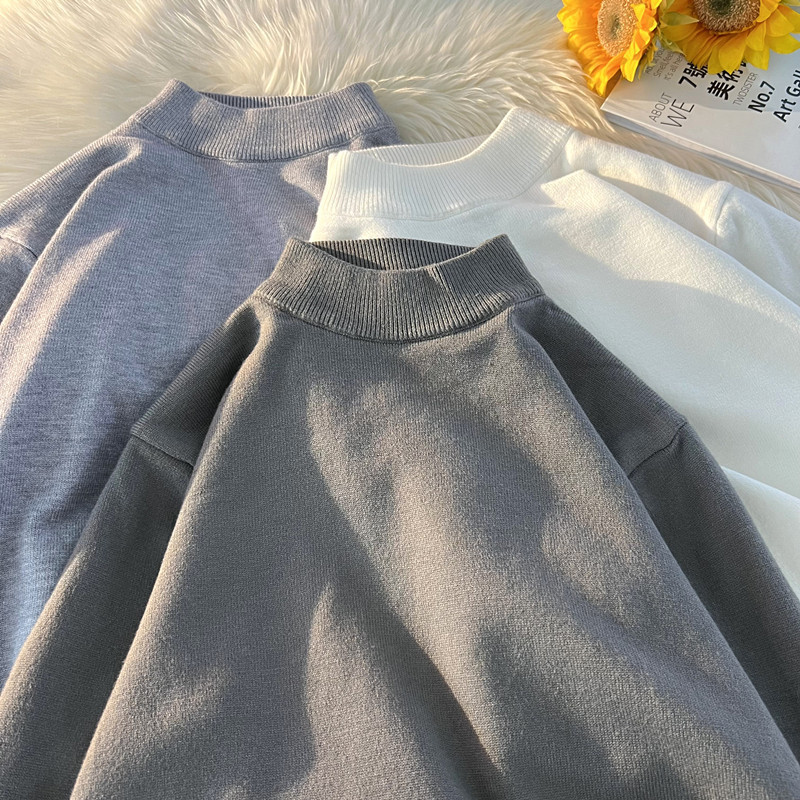 Japanese retro solid winter knitted base body-friendly sweater with…