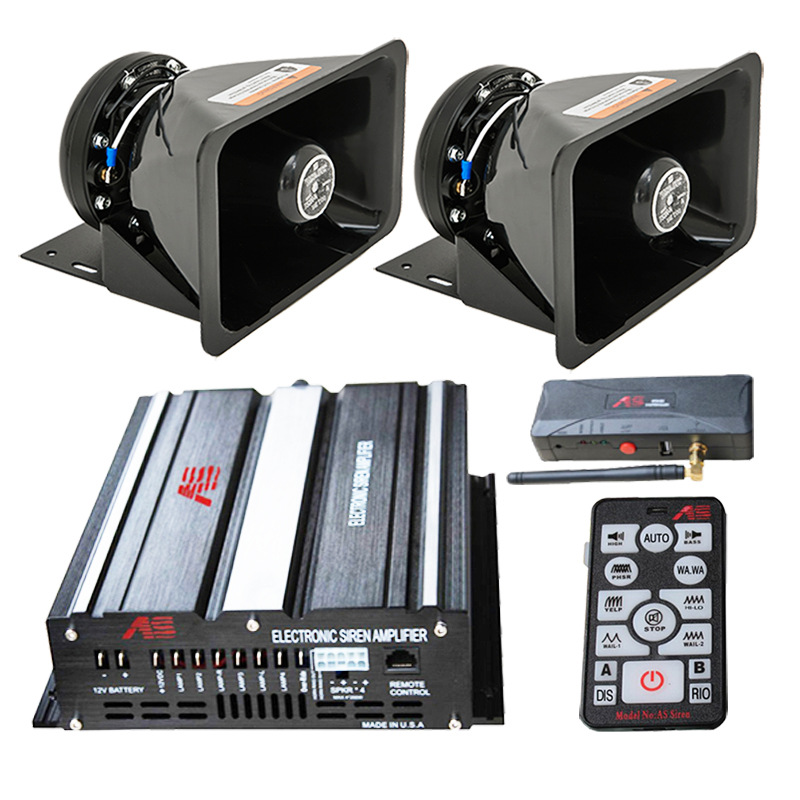 600W car-mounted wireless alarm siren amplifier set, car loudspeaker, high-pitched horn A10E + round speaker