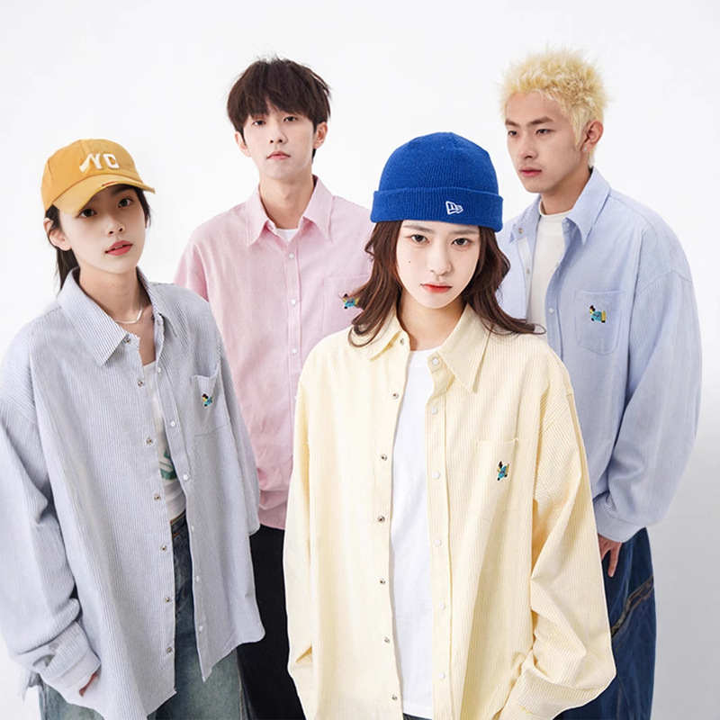 American Style Salami Puppy Embroidered Shirt Men's 2025 Spring and Summer New Loose Barnes Style Couple's Shirt Long Sleeve Jacket