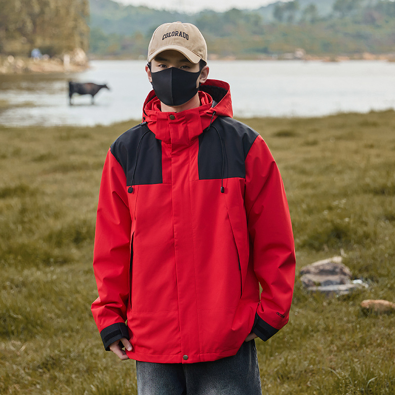 Hombres y mujeres tres en uno al aire libre desmontable a prueba de viento impermeable ropa de trabajo de montaña abrigo caliente logotipo impreso