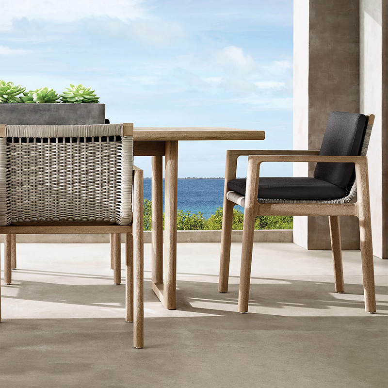 Mesas y sillas de exterior para ocio al aire libre, mesa larga de madera maciza para jardín, conjunto de mesa y sillas de teca impermeables para terraza de villa de alta gama. image 4