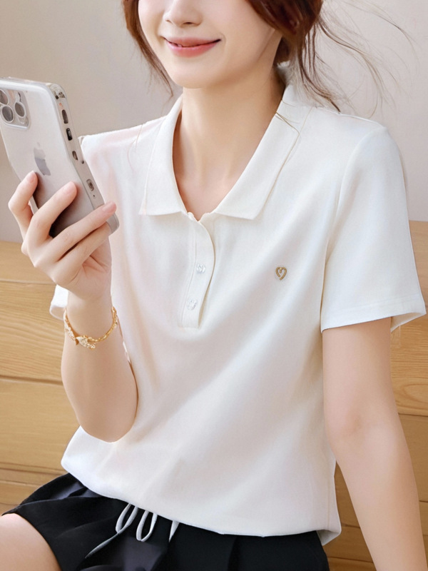 夏半袖poloシャツシンプルファッション減齢polo襟痩せtシャツ小大衆気質2025新型シャツ|undefined