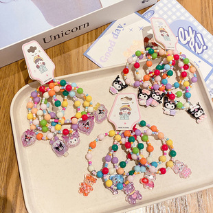 Little Girl Bracelet 5 Pack Cute Resin Graffiti Dopamine Kidsren's Beaded Bracelet Cartoon Princess Bracelet