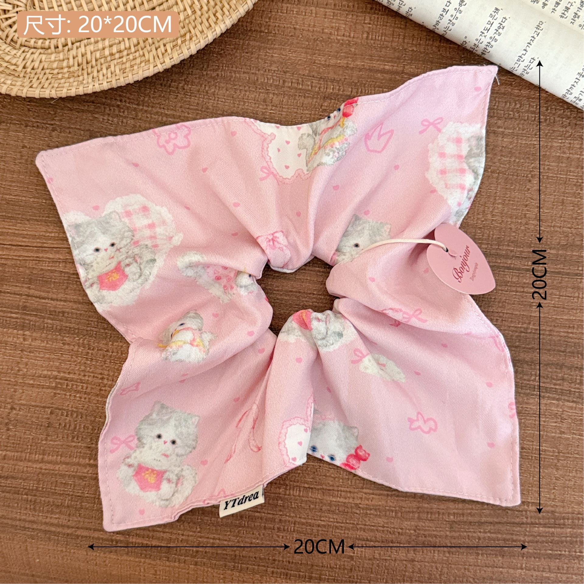 Frase francesa retrógrada cuadrada banda de intestino grande toalla cuadrada corazón de niña cuerda de cabello baja cuerda de cabello de alta sensibilidad adornamiento para el cabello