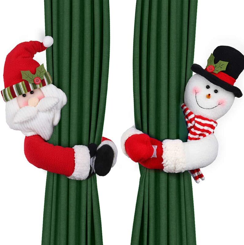 新しいクリスマス雪だるまカーテンバックルホリデー人形装飾サンタクロース装飾用品ベルクロ装飾カーテン|undefined