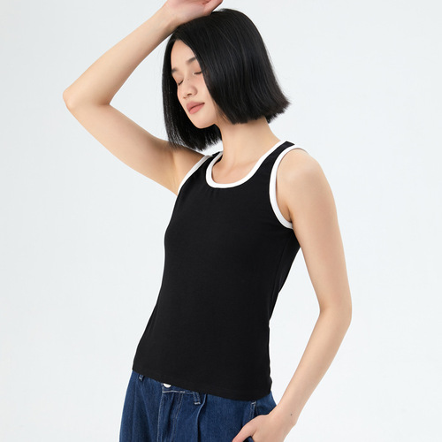 Ladies' Strappy Color-blocked Collage Tank Top for Spring and Summer, Fitted and Slimming, Student Basic Top