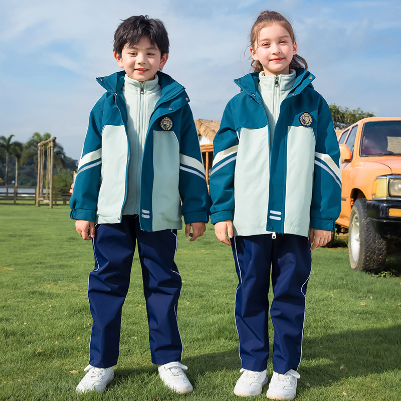 秋冬季冲锋衣三件套小学生运动班服儿童套装幼儿园园服春秋装校服