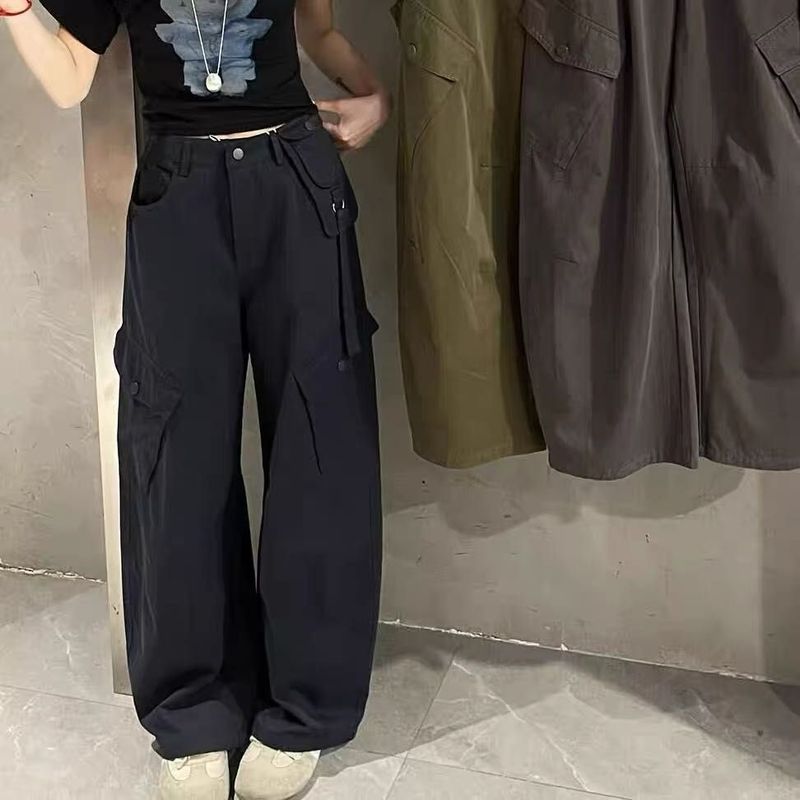美式复古工装高腰裤女2025早秋新款宽松显瘦直筒阔腿休闲长裤子潮|undefined