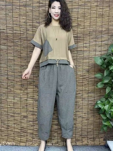 Summer short-sleeved set with pants for plus-size, two-piece set