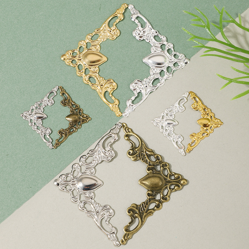 Electroplating DIY Retro Metal Triangle Flower Piece Cut Out Photo Frame Gift Box Edge Decoration Material Jewelry Accessories Wholesale
