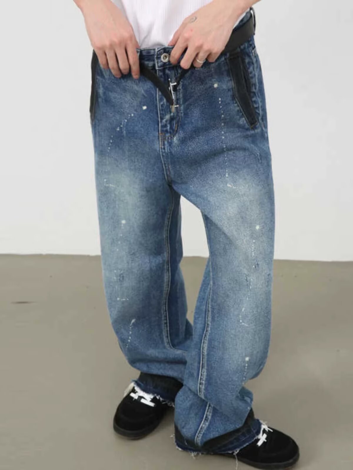 Men's Oversized Relaxed Fit Jeans Streetwear Splatter Wash Vintage Blue Paint Effect Denim (XS-3XL)_mkmklike.com
