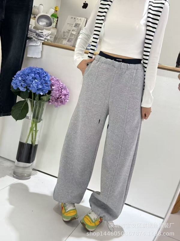 琪镌绘制美式运动香蕉卫裤女秋冬季新款高腰宽松直筒休闲长裤8863|undefined