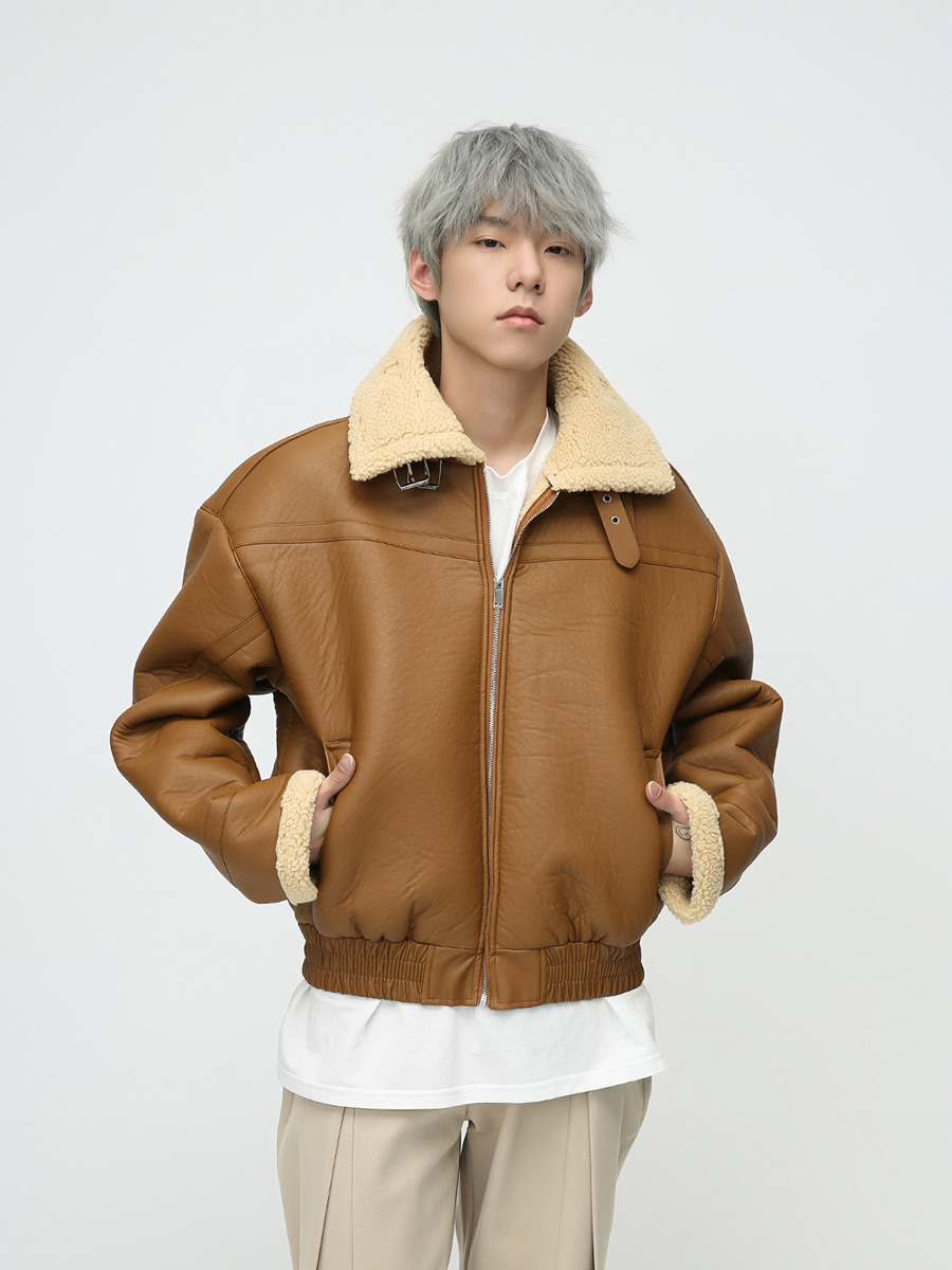 Mtlclothes ropa de Hombre | 2023 invierno nuevo estilo coreano piel Cordero floja integrada collar del soporte abrigo cuero para los hombres