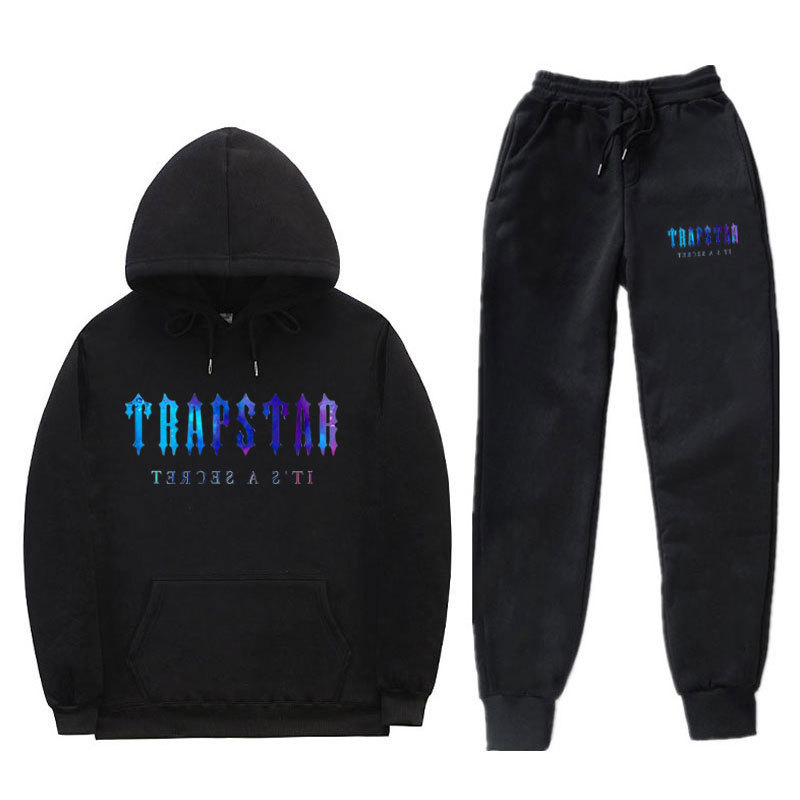Threaded Hem Men's and Women's Casual Sports Suit Trapstar Letter Printed Sweatshirt and Sweatpants European Size Hoodie