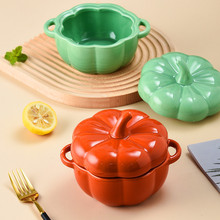 创意南瓜造型汤盅可爱带盖烤碗带双耳蒸鸡蛋羹辅食碗炖盅陶瓷餐具