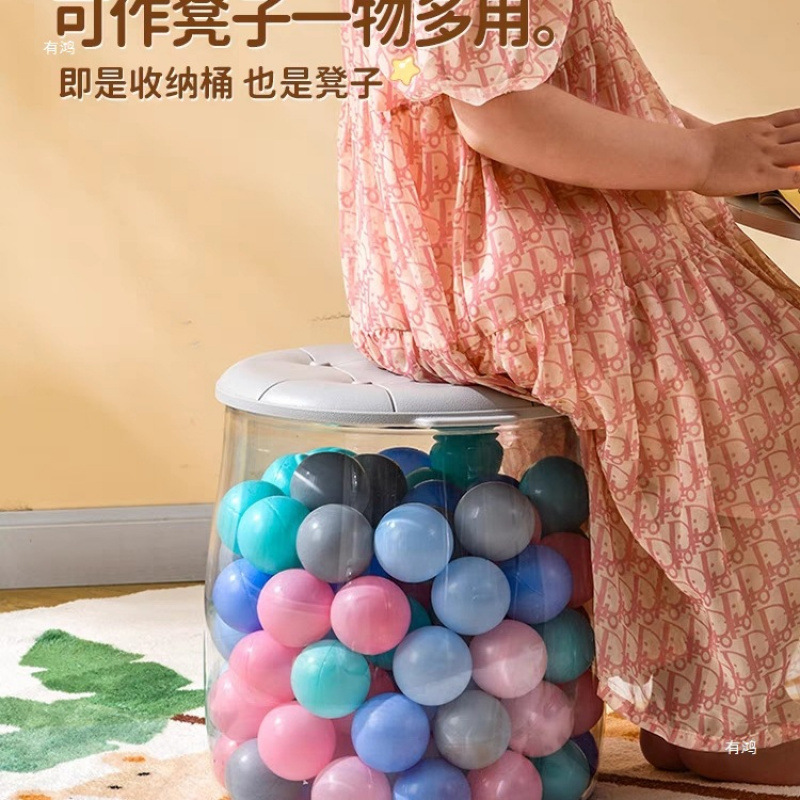多功能儿童玩具收纳凳透明塑料换鞋凳家用客厅储物收纳盒有鸿