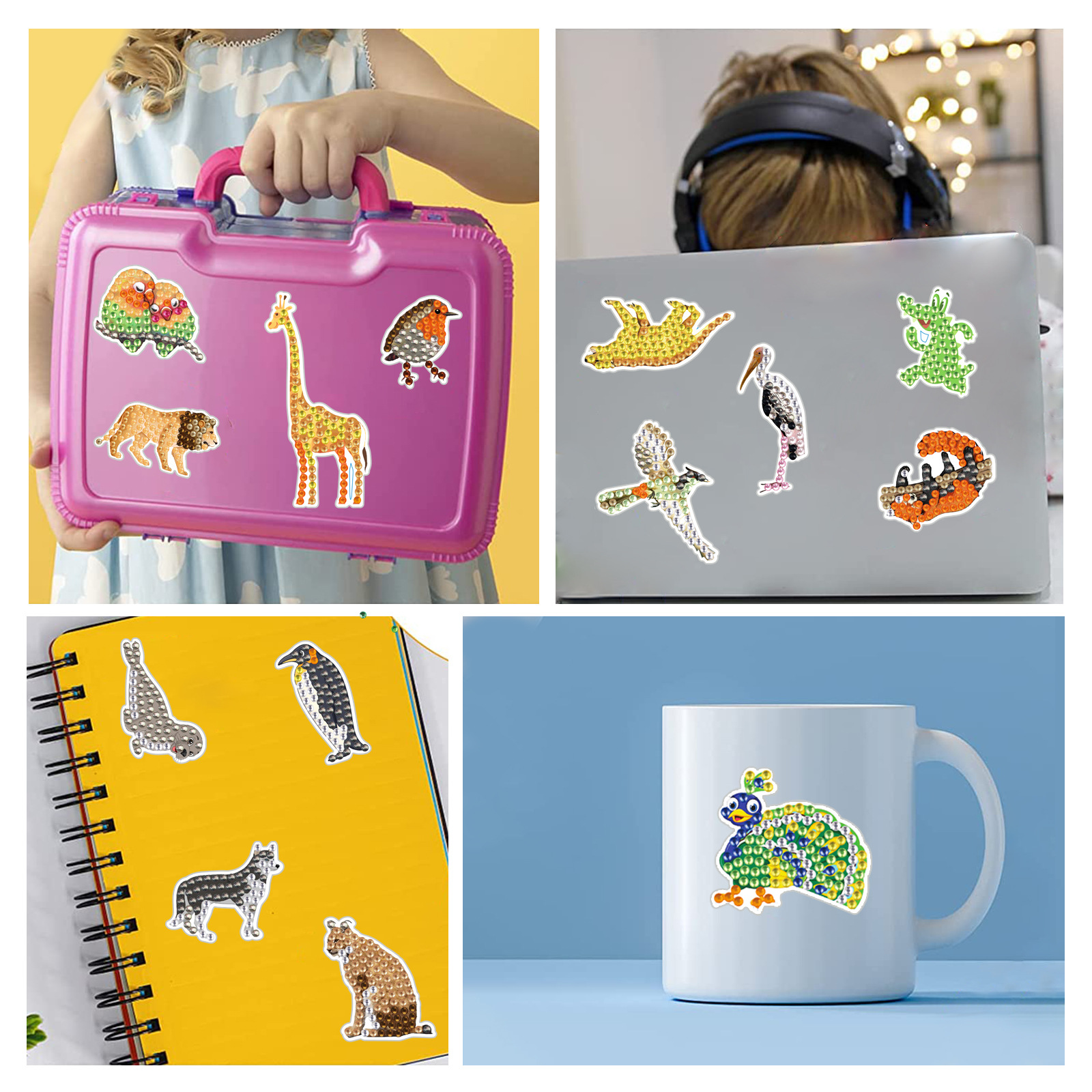 Venta caliente serie de animales de dibujos animados pintura de diamantes oso de peluche pegatinas gratis pegatinas de pared de bricolaje pegatinas hechas a mano para niños pegatinas