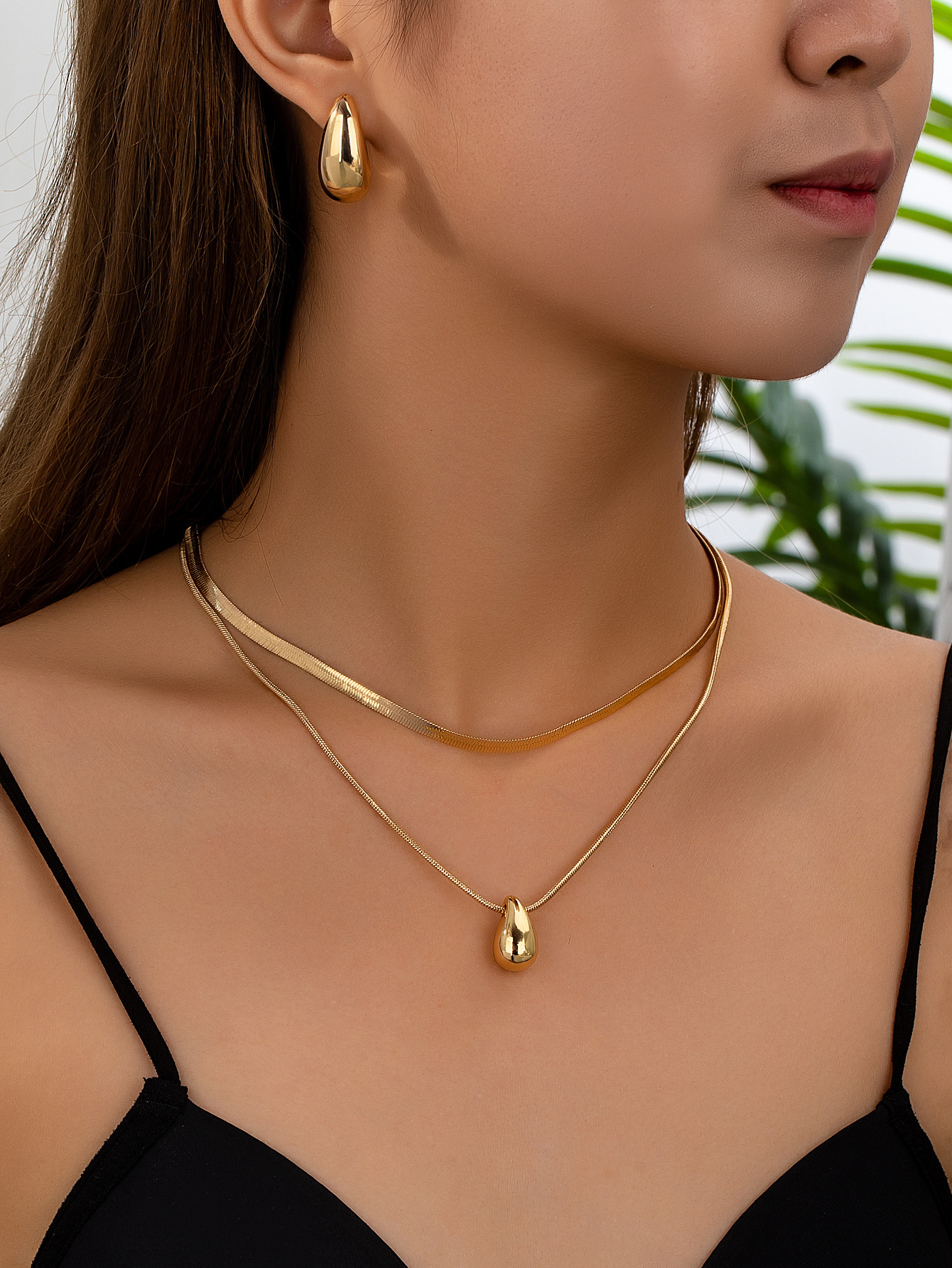 23g Weight Earrings, Necklace, Jewelry Set Classification Elegant Streetwear Water Droplets Alloy Plating Women's Snake Chain Earrings Necklace Jewelry Set