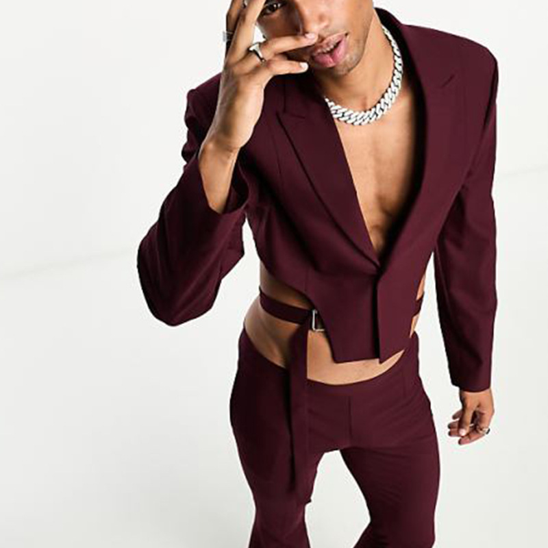 European and American Cross-Border Amazon Autumn and Winter New Men's Design Niche Short Cut Out Lace Sexy Suit Jacket