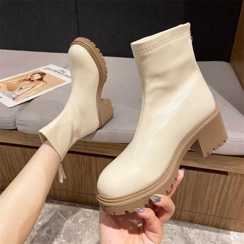 Ботинки Martin женские 2022 новые дышащие эластичные черные узкие ботинки на массивном каблуке на задней молнии Ботинки Челси