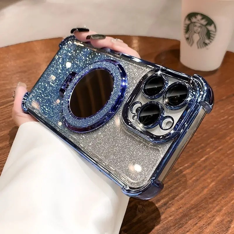 化粧鏡付きマグネット式スタンド、Apple 17ProMax、iPhone16、キラキラ輝く15用フルカバー耐衝撃ケースに適合|undefined