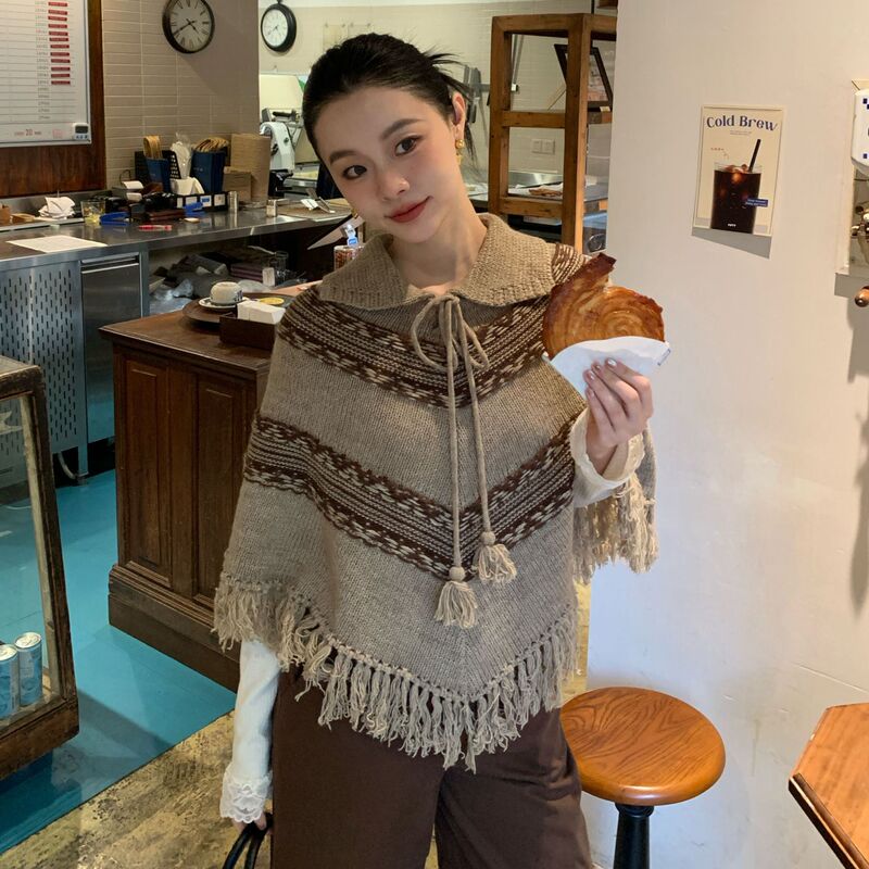 【Interpretation】Newopen25 Winter Ethnic Style Artistic Retro Tassel Shawl Sweater Short Coat for Women C8201