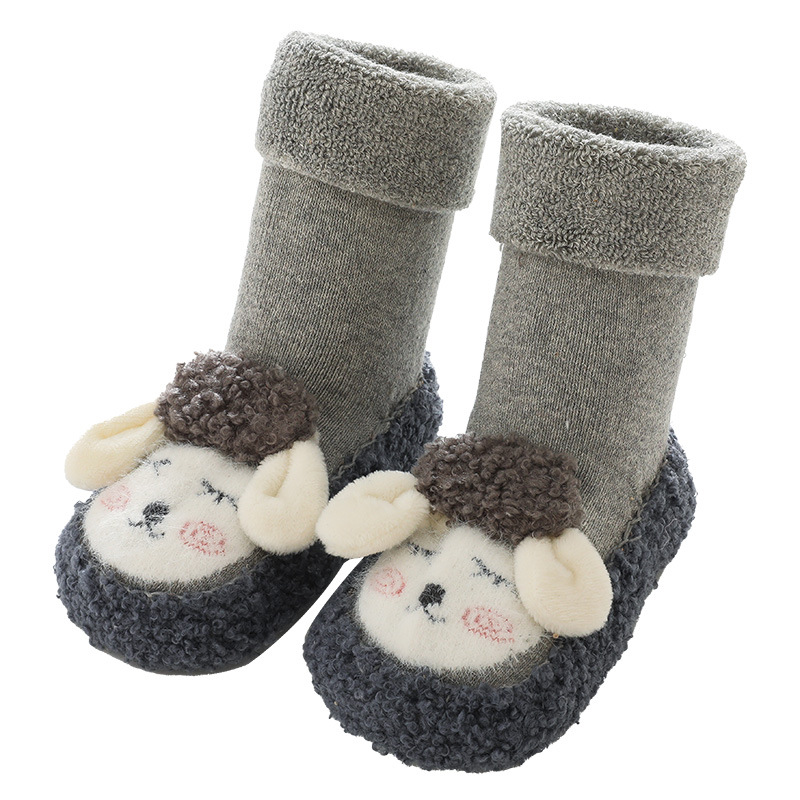 Calcetines antideslizantes para bebés Liu Chengxing, otoño e invierno, con diseño de dibujos animados, forro de felpa engrosado.